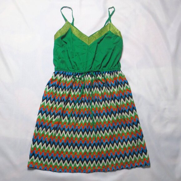 C. Luce Dresses & Skirts - 4/$14 C. LUCE womens DRESS green CHEVRON orange GOLD boho UNIQUE lined SIZE S